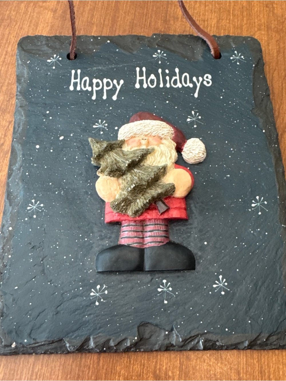 Happy Holidays faux Slate Wall Hanging with Santa - Black and Red